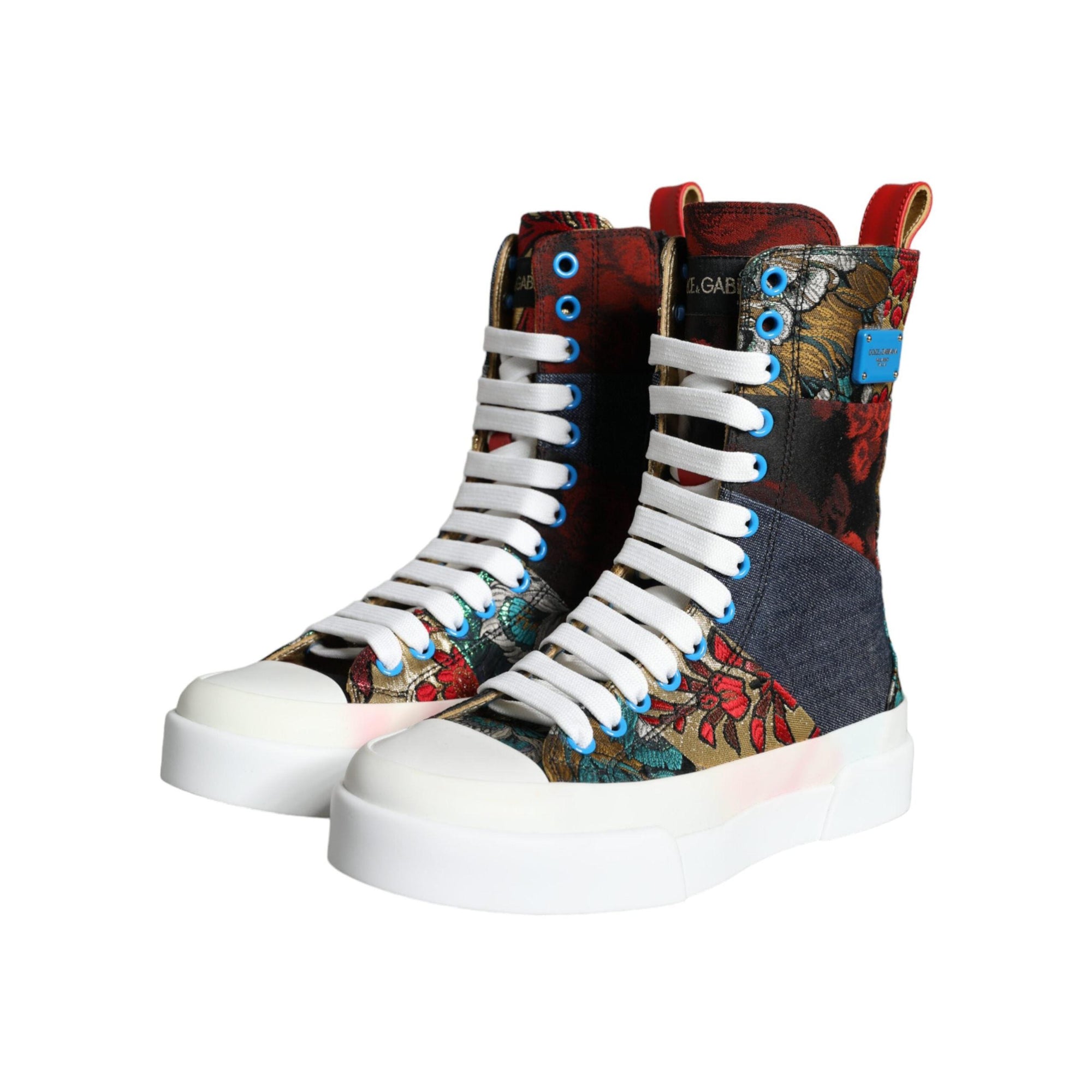 Dolce & Gabbana Multicolor Patchwork Logo High Top Sneakers Shoes