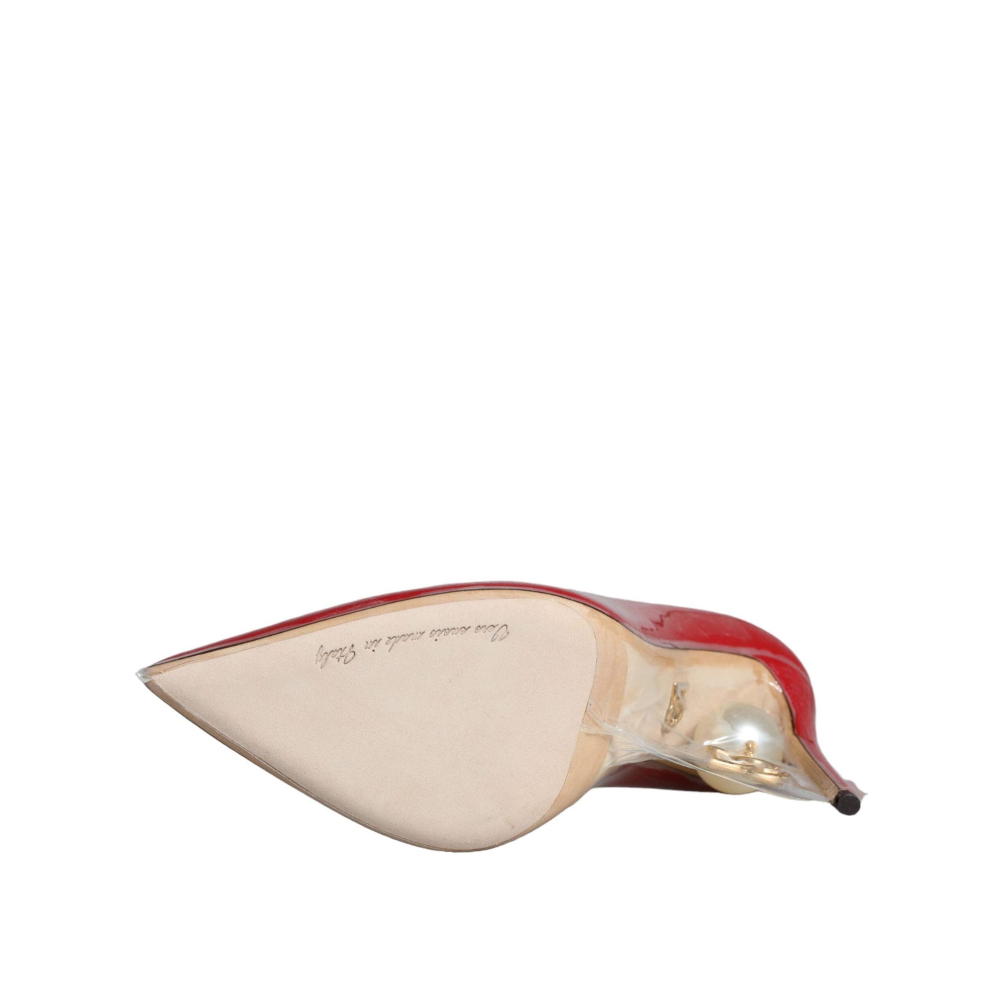 Dolce & Gabbana Red Patent Leather Faux Pearl Heels Pumps Shoes