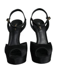 Dolce & Gabbana Black Leather Platform Heels Sandals Shoes