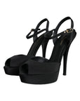 Dolce & Gabbana Black Leather Platform Heels Sandals Shoes