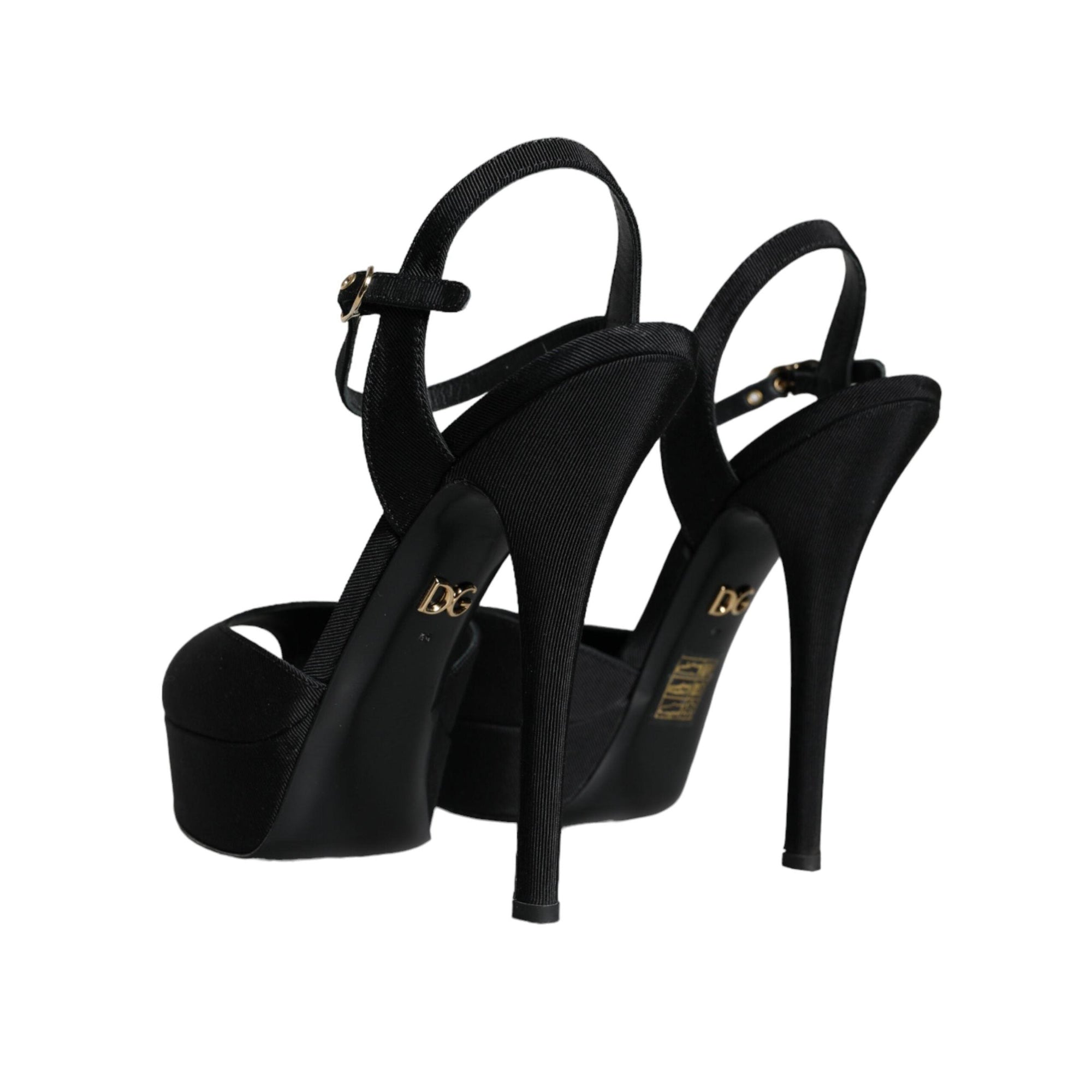 Dolce & Gabbana Black Leather Platform Heels Sandals Shoes
