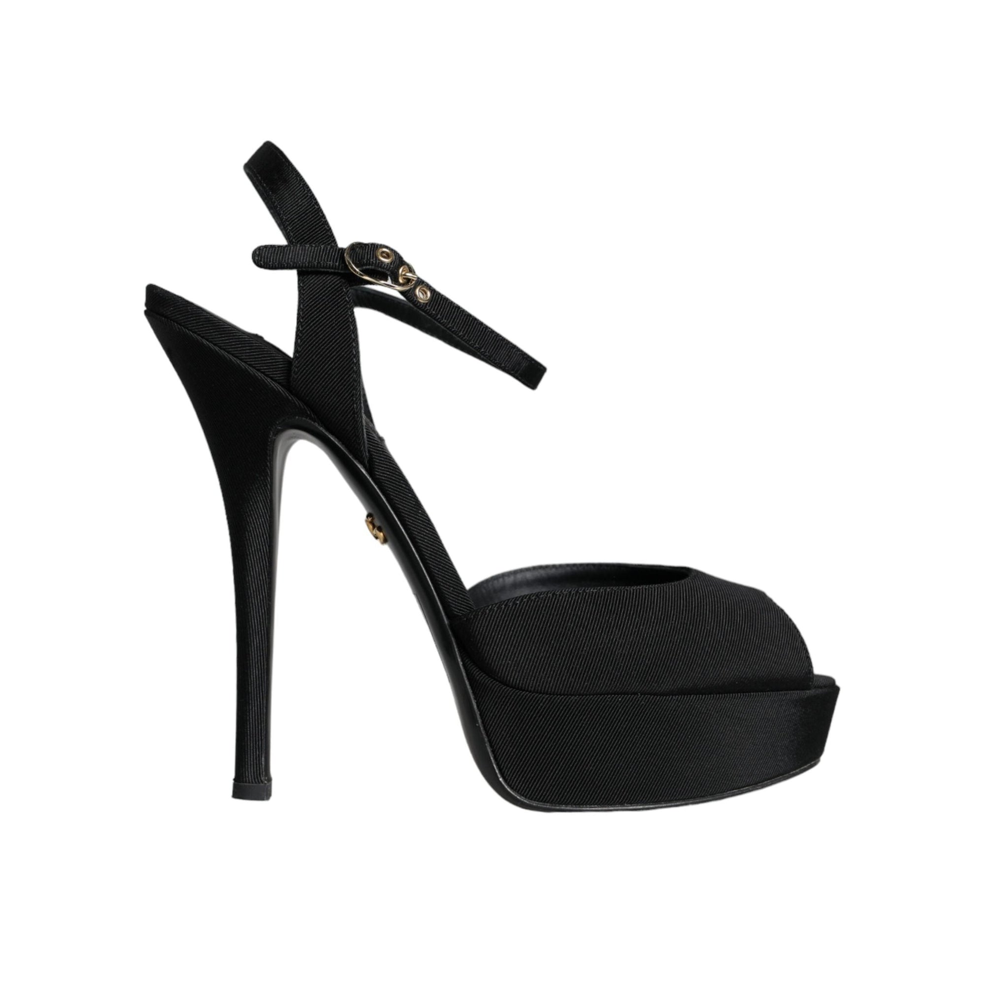 Dolce & Gabbana Black Leather Platform Heels Sandals Shoes