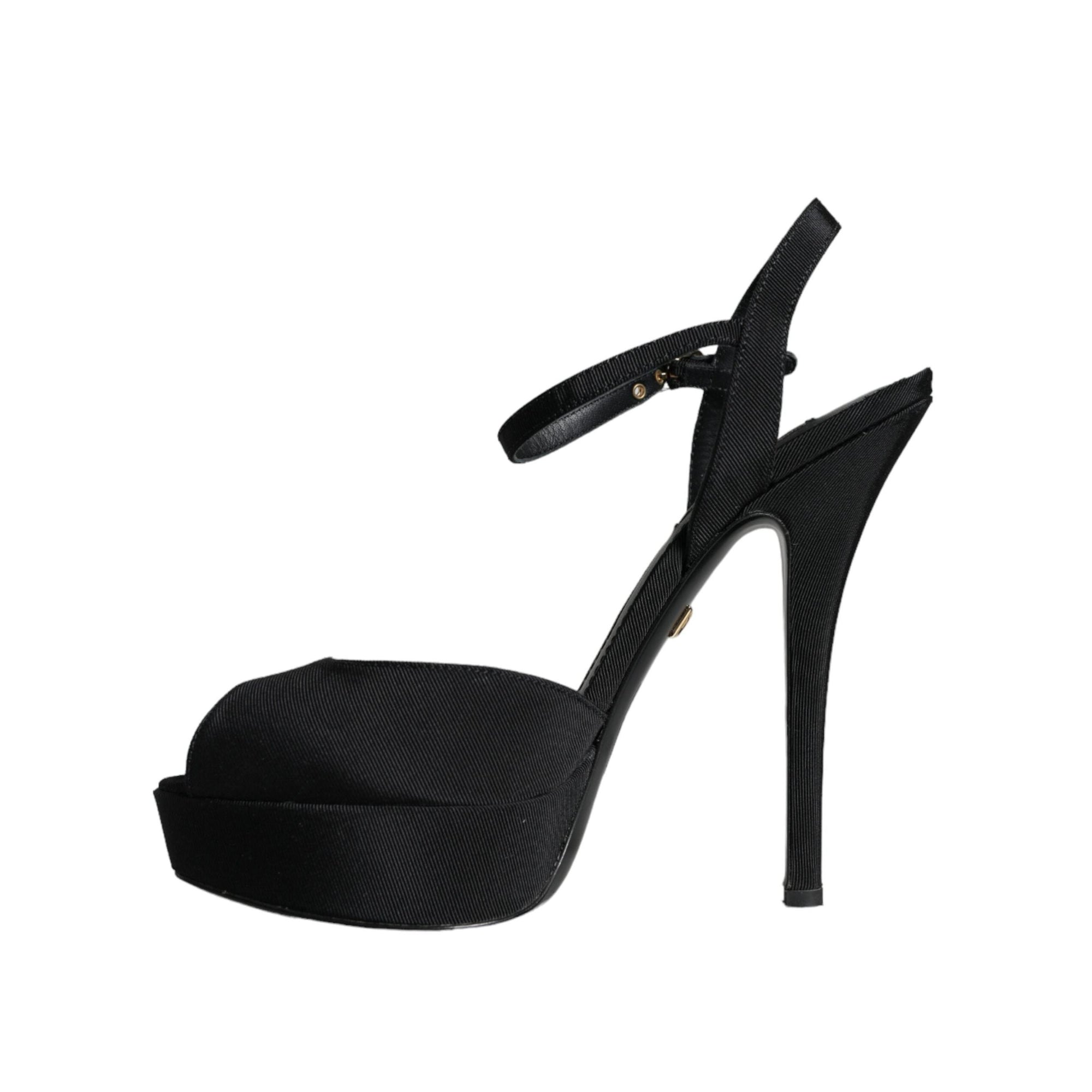 Dolce & Gabbana Black Leather Platform Heels Sandals Shoes