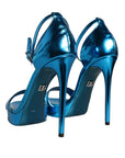 Dolce & Gabbana Metallic Blue Leather Keira Sandals Shoes
