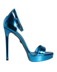 Dolce & Gabbana Metallic Blue Leather Keira Sandals Shoes