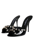 Dolce & Gabbana Black Crystal Heels Keira Sandals Shoes