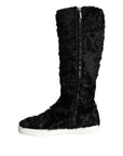 Dolce & Gabbana Black Xiangao Lamb Fur Leather Boots Shoes