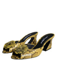 Dolce & Gabbana Yellow Leather Block Heels Slides Shoes