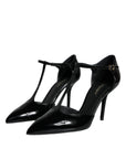 Dolce & Gabbana Black Leather T-strap Stiletto High Heels Shoes