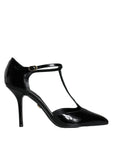 Dolce & Gabbana Black Leather T-strap Stiletto High Heels Shoes