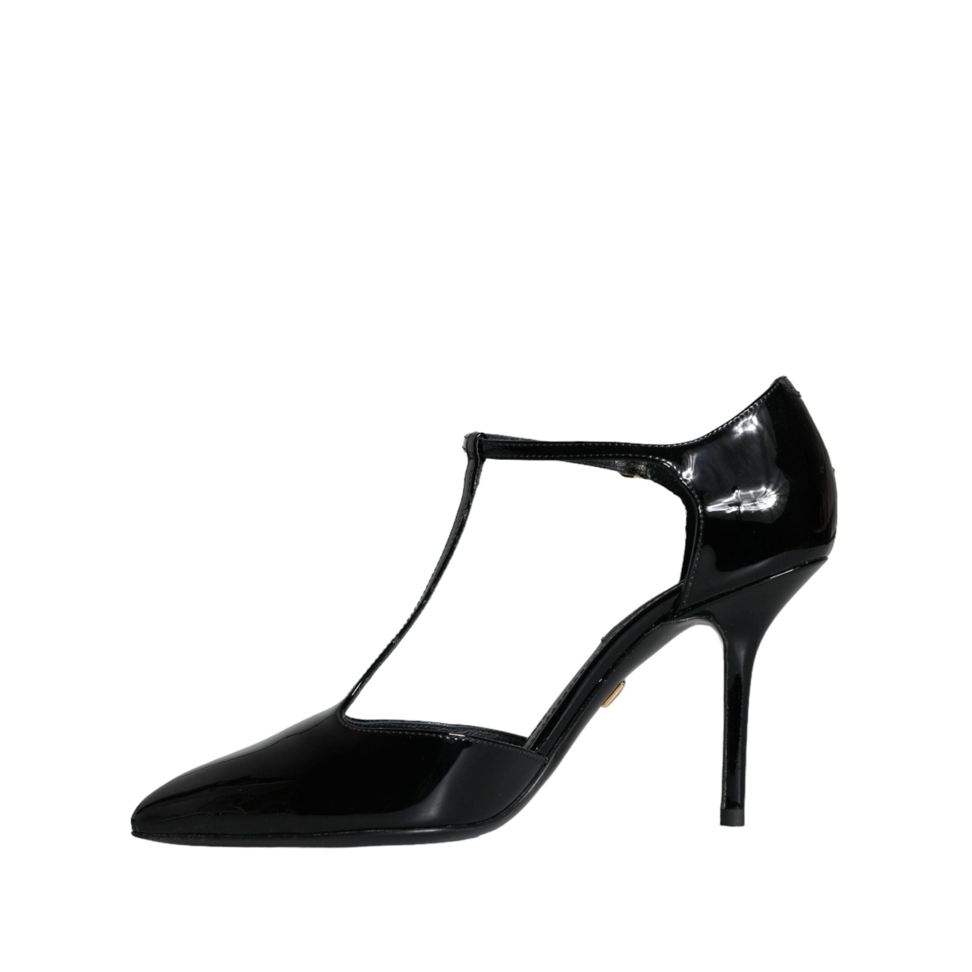 Dolce & Gabbana Black Leather T-strap Stiletto High Heels Shoes