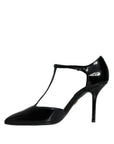 Dolce & Gabbana Black Leather T-strap Stiletto High Heels Shoes