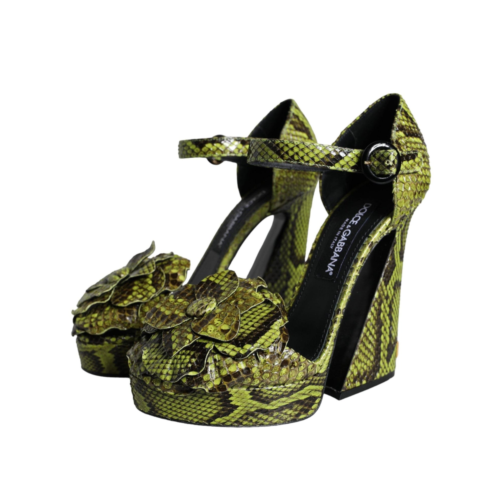 Dolce & Gabbana Green Exotic Leather Ankle Strap Heels Sandals Shoes