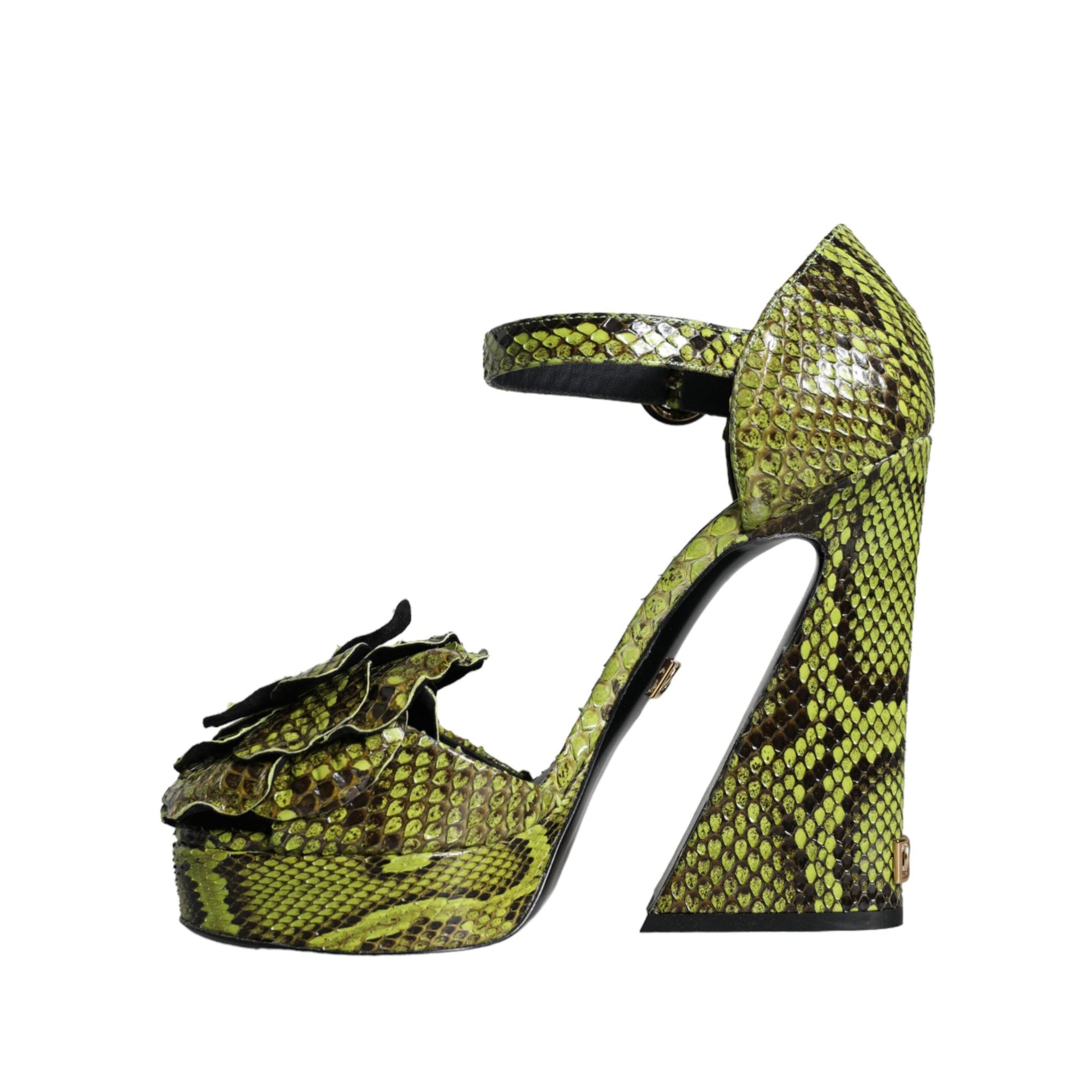 Dolce & Gabbana Green Exotic Leather Ankle Strap Heels Sandals Shoes