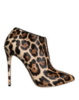 Dolce & Gabbana Brown Leopard Calf Fur Heels Ankle Boots Shoes