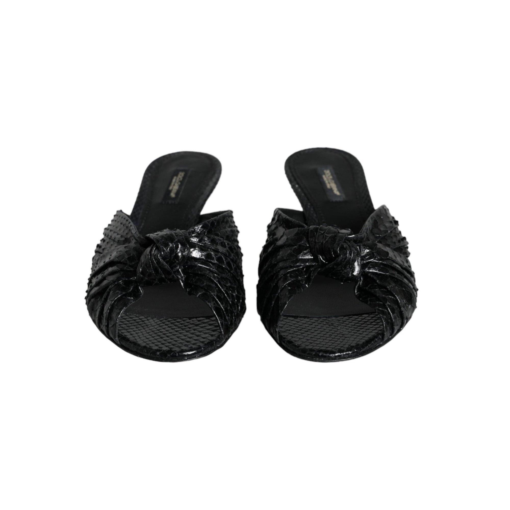 Dolce & Gabbana Black Leather Heels Slides Sandals Shoes