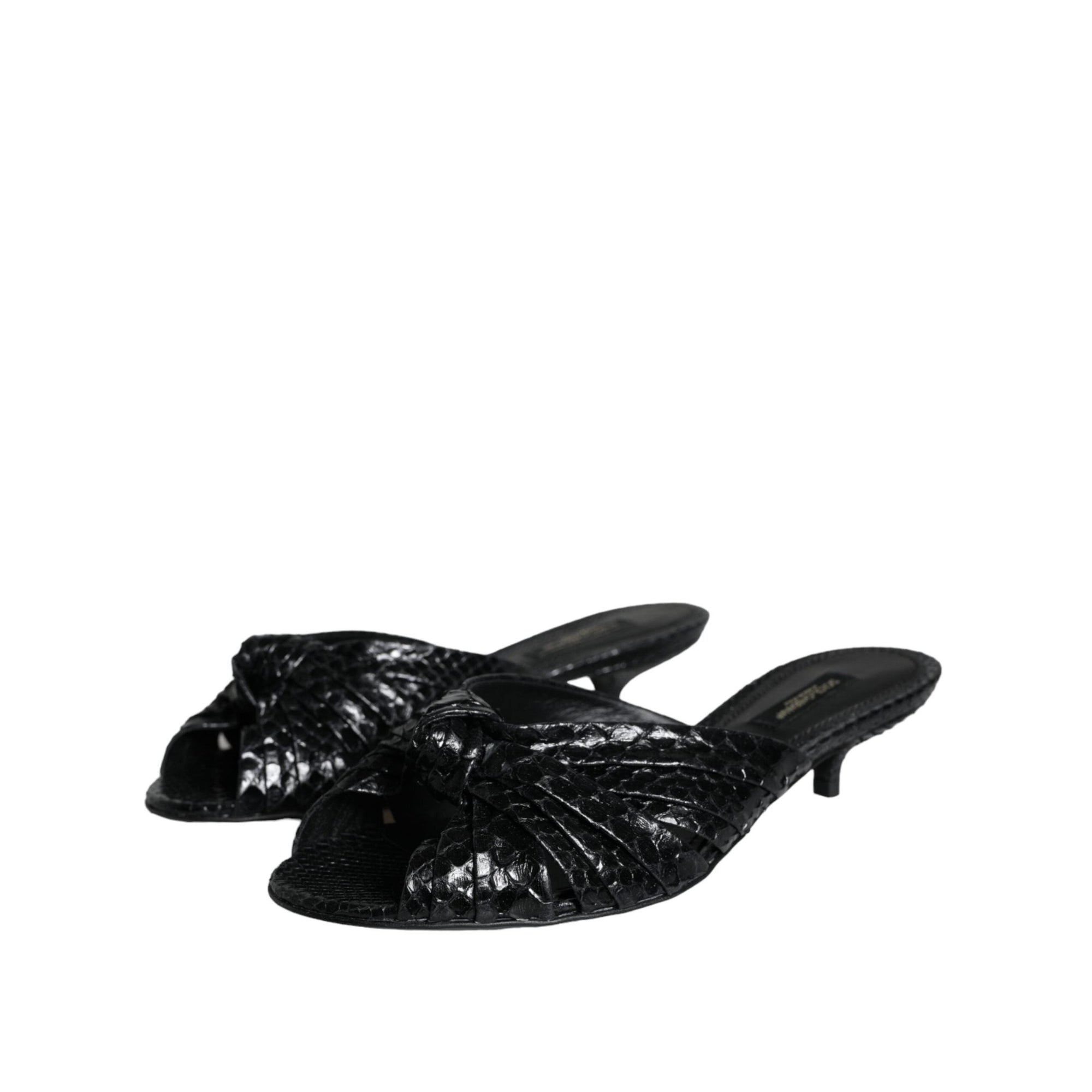 Dolce & Gabbana Black Leather Heels Slides Sandals Shoes