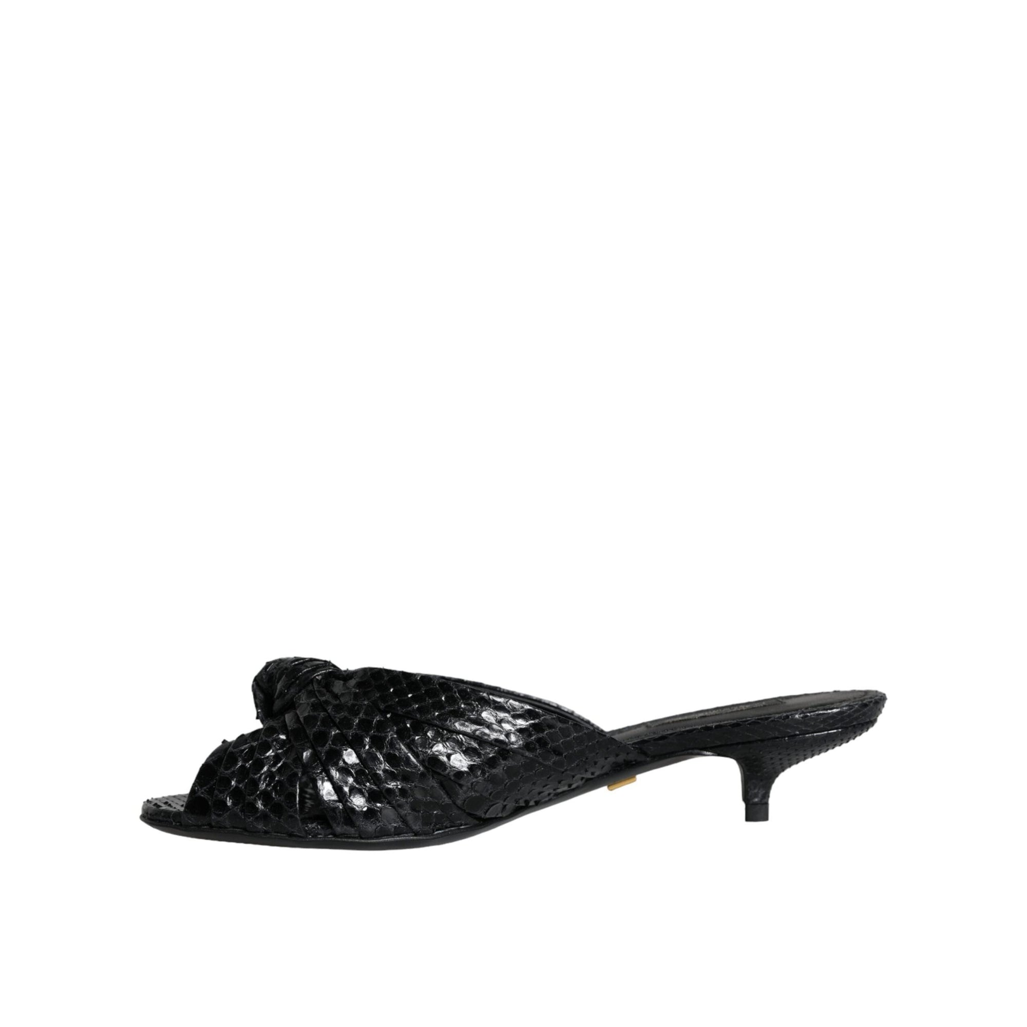 Dolce & Gabbana Black Leather Heels Slides Sandals Shoes