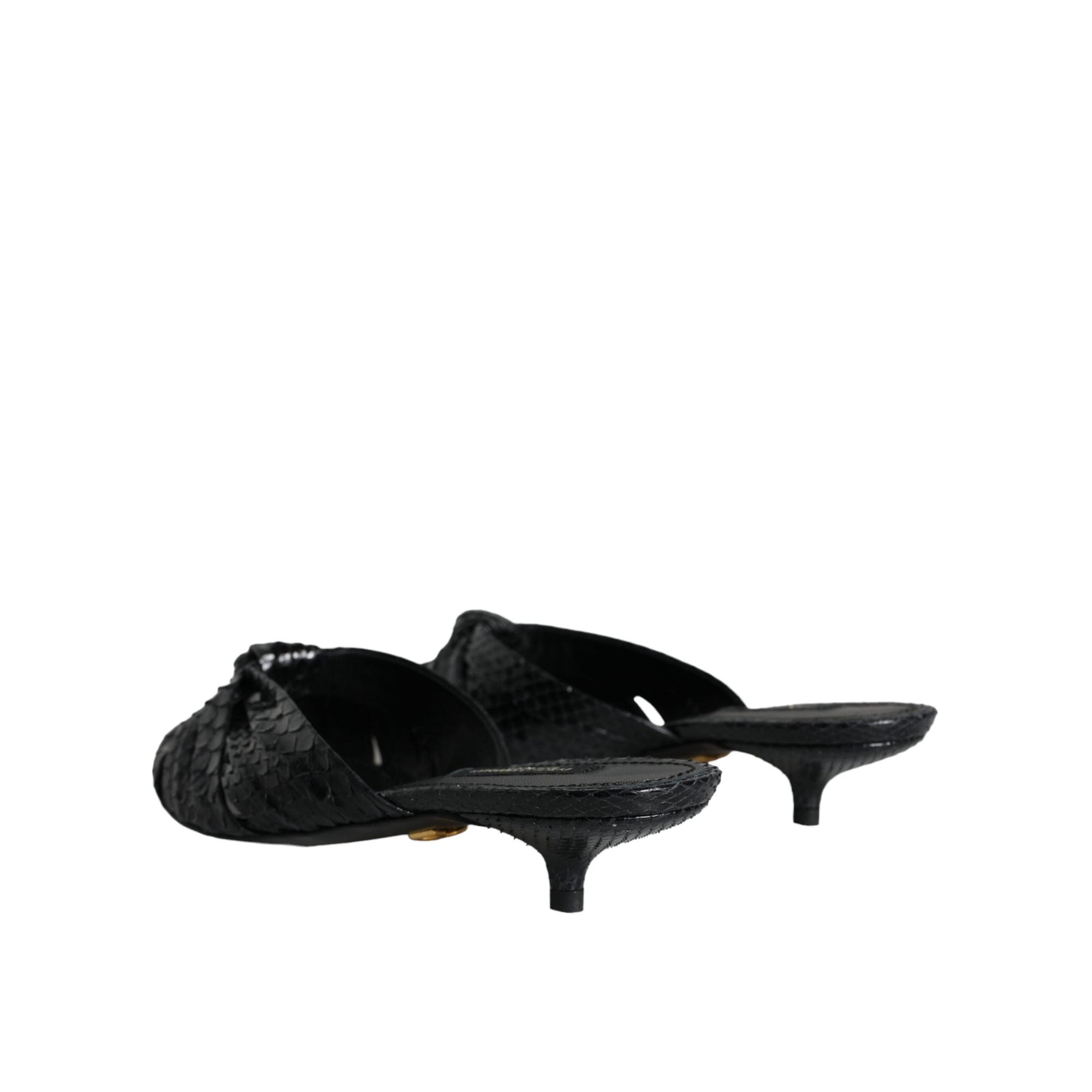 Dolce & Gabbana Black Leather Heels Slides Sandals Shoes