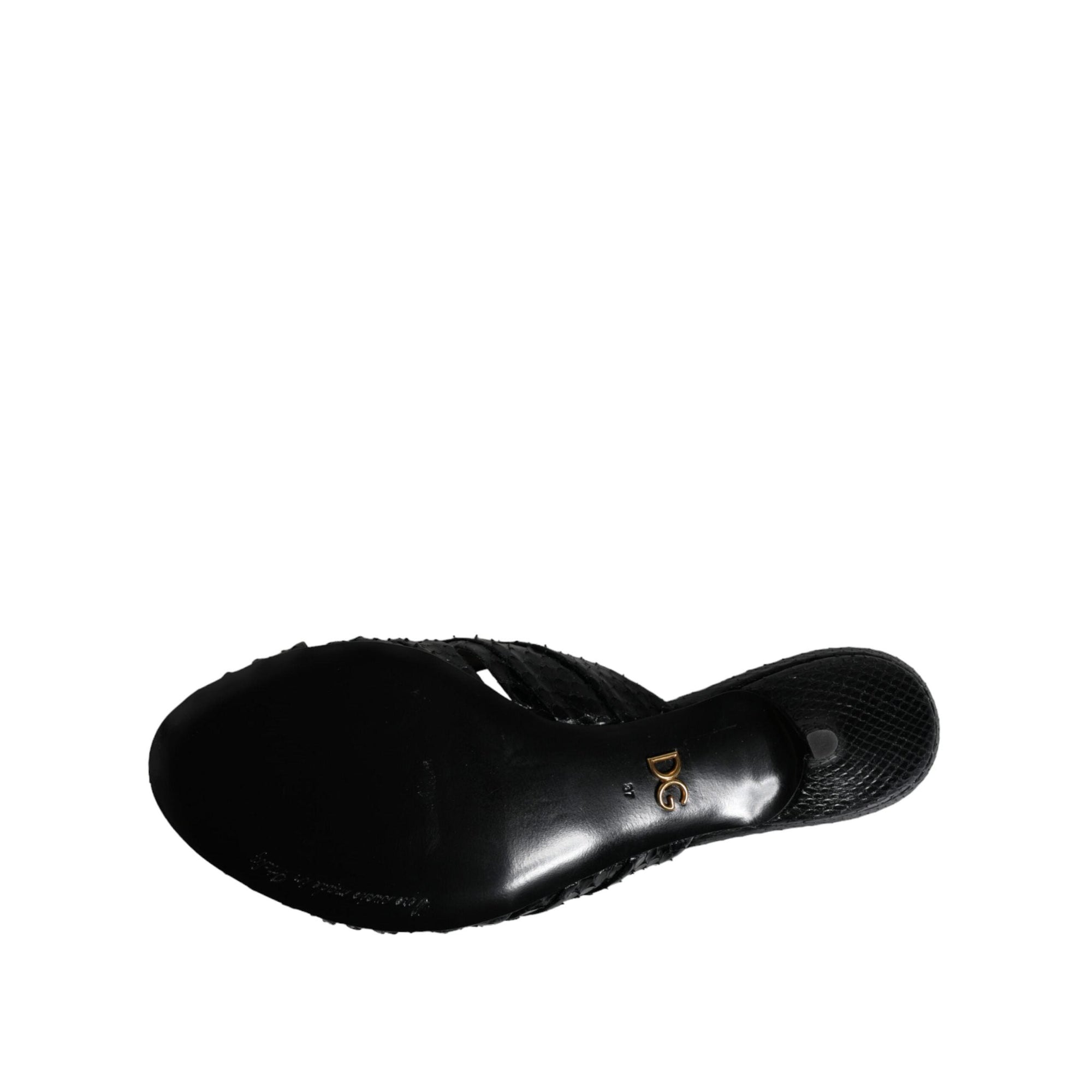 Dolce & Gabbana Black Leather Heels Slides Sandals Shoes