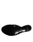 Dolce & Gabbana Black Leather Heels Slides Sandals Shoes