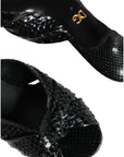 Dolce & Gabbana Black Leather Heels Slides Sandals Shoes
