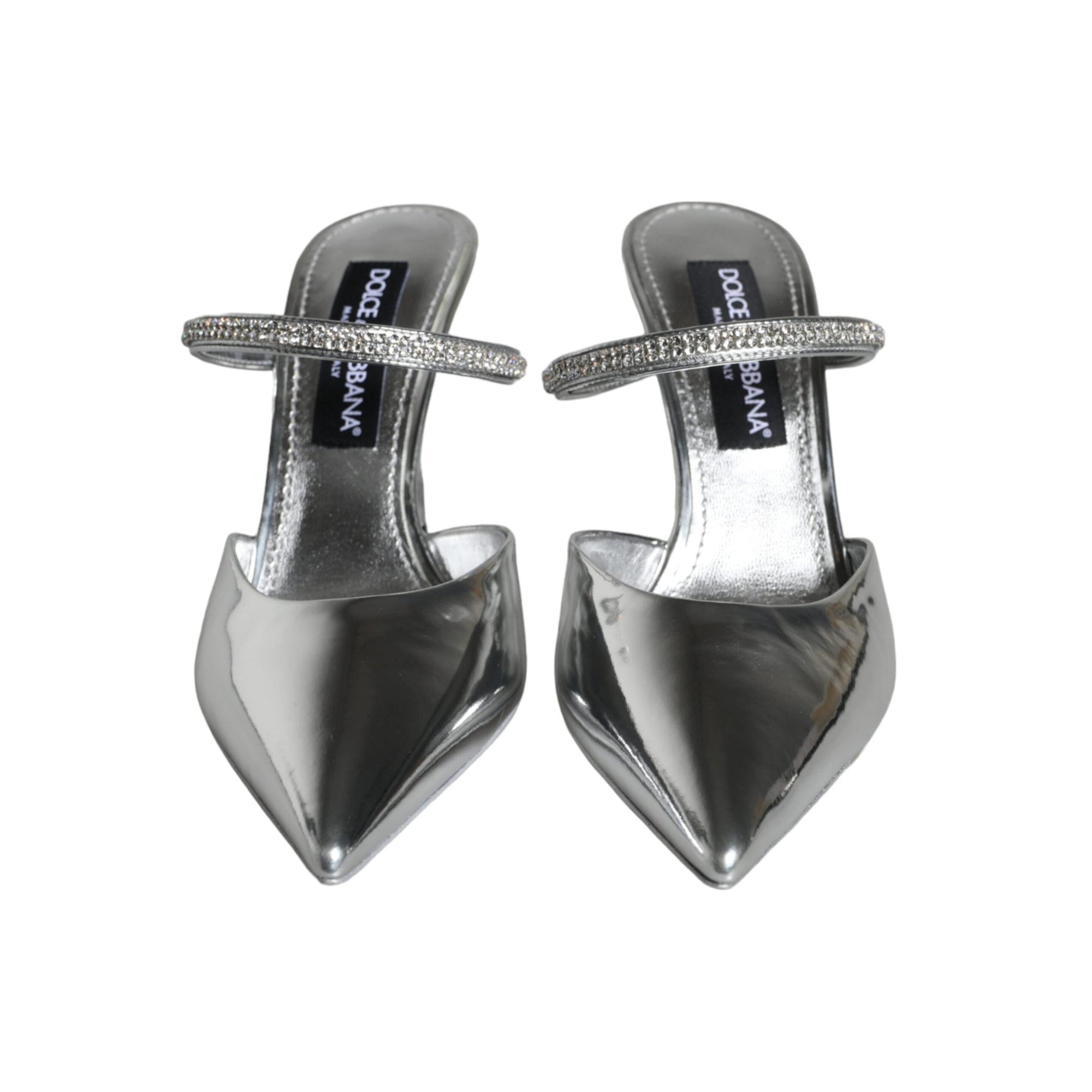 Dolce & Gabbana Silver Crystal Leather Slip On Sandals Shoes