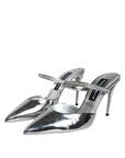 Dolce & Gabbana Silver Crystal Leather Slip On Sandals Shoes