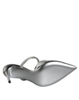 Dolce & Gabbana Silver Crystal Leather Slip On Sandals Shoes