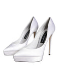 Dolce & Gabbana White Satin Platform High Heels Pumps Shoes