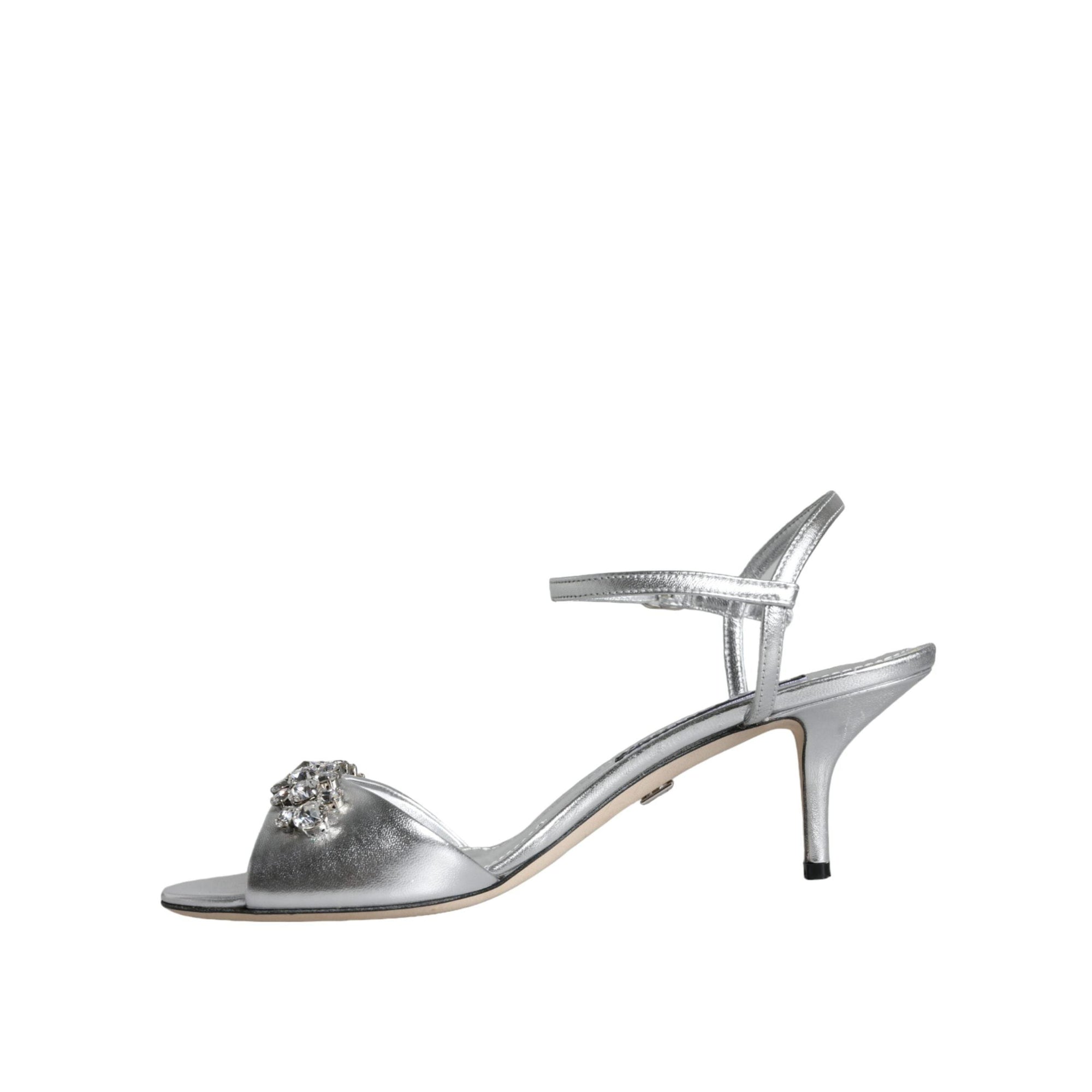 Dolce & Gabbana Silver Crystal AnkleStrap Keira Sandals Shoes