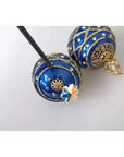 Dolce & Gabbana Gold Brass Blue Dangle Christmas Ball Crystal Clip On Earrings