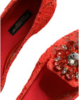 Dolce & Gabbana Coral Lace Crystal Ballet Flats Loafers Shoes