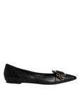 Dolce & Gabbana Black Devotion Leather Pointy Flats Shoes