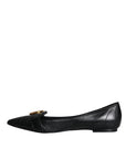 Dolce & Gabbana Black Devotion Leather Pointy Flats Shoes