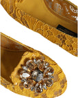 Dolce & Gabbana Mustard Lace Crystal Ballet Flats Loafer Shoes