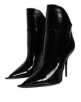 Dolce & Gabbana Black Patent Leather Pointed Ankle Boots Shoes