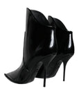 Dolce & Gabbana Black Patent Leather Pointed Ankle Boots Shoes