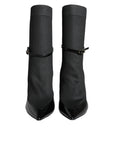 Dolce & Gabbana Black Leather Stilettos Booties Socks Shoes
