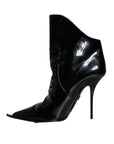Dolce & Gabbana Black Patent Leather Pointed Ankle Boot Shoes