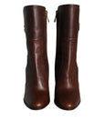 Dolce & Gabbana Brown Leather Heels Mid Calf Boots Shoes