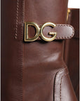 Dolce & Gabbana Brown Leather Heels Mid Calf Boots Shoes