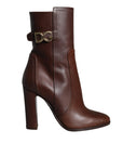 Dolce & Gabbana Brown Leather Heels Mid Calf Boots Shoes