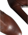 Dolce & Gabbana Brown Leather Heels Mid Calf Boots Shoes