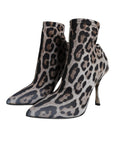Dolce & Gabbana Gray Leopard Stretch Heels Ankle Boots Shoes