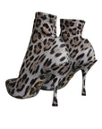 Dolce & Gabbana Gray Leopard Stretch Heels Ankle Boots Shoes