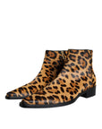 Dolce & Gabbana Brown Leopard Calf Fur Ankle Boots Shoes