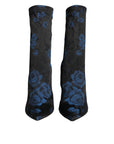 Dolce & Gabbana Black Floral Stretch Mid Calf Boots Shoes
