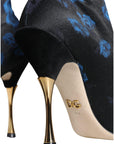 Dolce & Gabbana Black Floral Stretch Mid Calf Boots Shoes