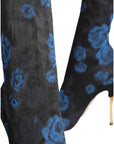 Dolce & Gabbana Black Floral Stretch Mid Calf Boots Shoes